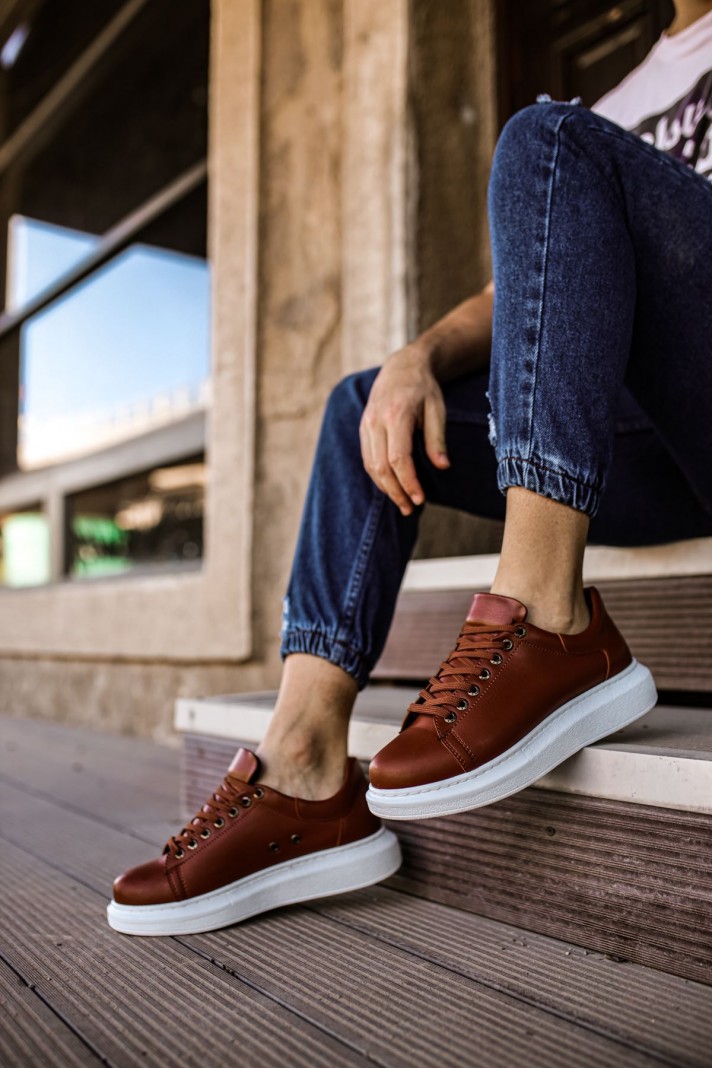 Boy Uzatan Gizli Topuklu Taba Unisex Spor Ayakkabı