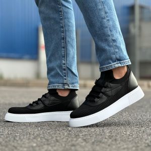 Boy Uzatan Gizli Topuklu Siyah Beyaz Erkek Spor Ayakkabı